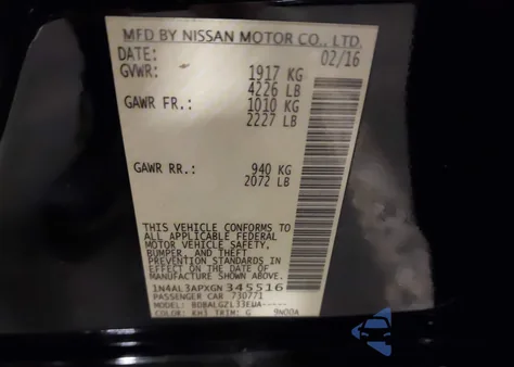 2016 Nissan Altima 2.5/2.5 S/2.5 Sl/2.5 Sr/2.5 Sv из США, поврежденный, VIN 1N4AL3APXGN345516